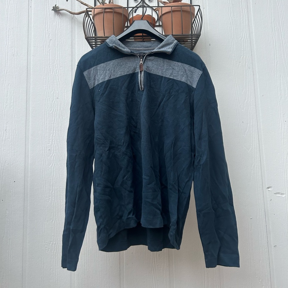Banana Republic Men's Dark Blue and Gray Zip-Up Sweater